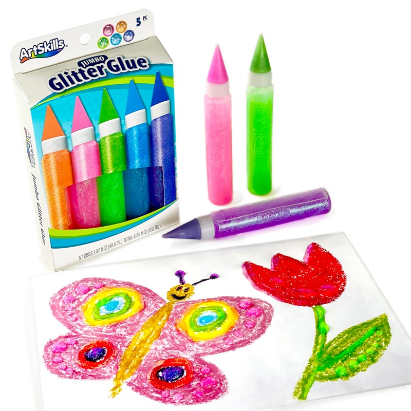 ArtSkills Jumbo Rainbow Neon Glitter Glue Pens, 5 Colors - Image 2